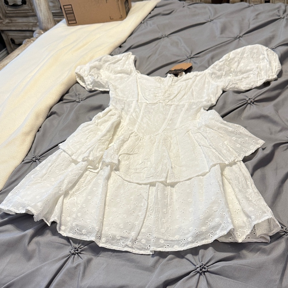 White Eyelet Peplum Babydoll Dress